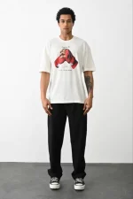 Unisex Baskılı Oversize T-Shirt - Beyaz - Görsel 3