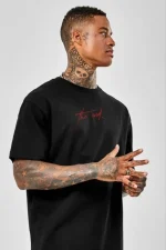 Unisex Baskılı Oversize T-Shirt - Siyah - Görsel 2