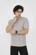 Unisex Bisiklet Yaka Slim Fit T-Shirt- Boyalı Gri - Görsel 2