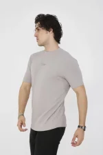 Unisex Bisiklet Yaka Slim Fit T-Shirt- Boyalı Gri - Görsel 3