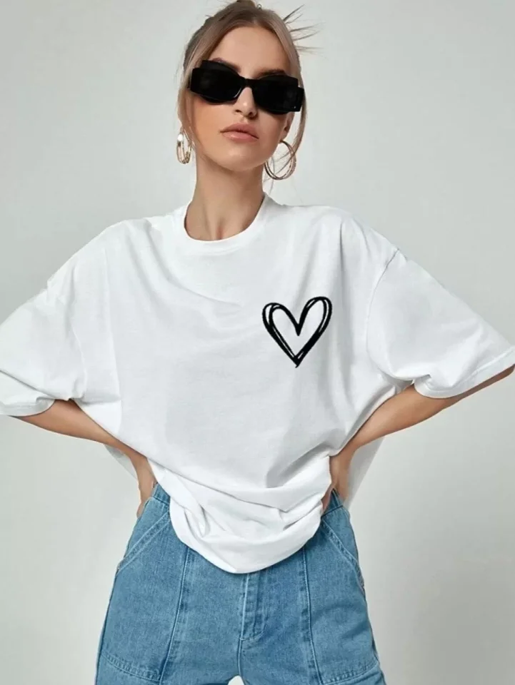 TY661113d1484b5661113d1484b6 Bisiklet Yaka Baskılı Oversize T-Shirt - Beyaz - Görsel 1