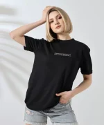 Unisex Bisiklet Yaka Baskılı Slim Fit T-Shirt - Siyah - Görsel 3