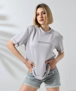 Unisex Bisiklet Yaka Baskılı Slim Fit T-Shirt - Boyalı Gri - Görsel 2
