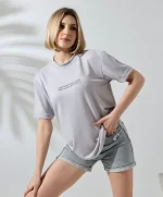 Unisex Bisiklet Yaka Baskılı Slim Fit T-Shirt - Boyalı Gri - Görsel 3