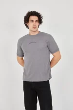 Unisex Jakar Kumaş Slim Fit T-Shirt - Boyalı Gri - Görsel 2
