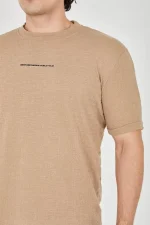 Unisex Jakar Kumaş Slim Fit T-Shirt - Kahverengi - Görsel 2