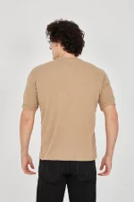 Unisex Jakar Kumaş Slim Fit T-Shirt - Kahverengi - Görsel 3