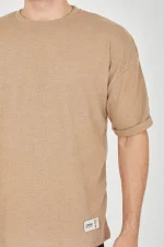 Unisex Jakar Kumaş Rahat Kol T-Shirt - Kahverengi - Görsel 2