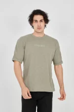 Unisex Jakar Kumaş Rahat Kol T-Shirt - Açık Yeşil - Görsel 2
