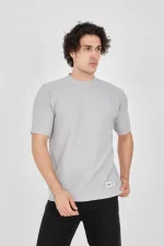 Unisex Waffle Kumaş Rahat Kol T-Shirt - Boyalı Gri - Görsel 2