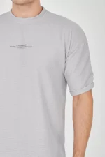 Unisex Waffle Kumaş Rahat Kol T-Shirt - Boyalı Gri - Görsel 3