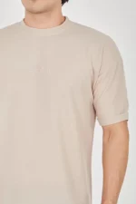 Unisex Waffle Kumaş Rahat Kol T-Shirt - Bej - Görsel 3