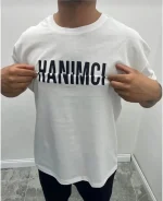 Unisex Bisiklet Yaka Katlanan Baskılı T-Shirt - Beyaz - Görsel 2