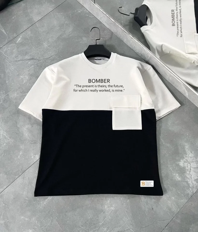 TY663d3dc3b6d52663d3dc3b6d54 Unisex Torba Cep Detaylı Parçalı T-Shirt - Siyah - Görsel 1