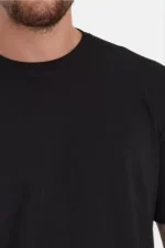 Unisex Düz Biskilet Yaka Oversize T-shirt - Siyah - Görsel 3