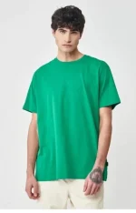 Unisex Düz Biskilet Yaka Oversize T-shirt - Yeşil - Görsel 3