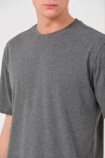 Unisex Düz Biskilet Yaka Oversize T-shirt - Füme - Görsel 3