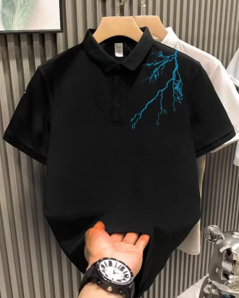 TY6695922d266eb6695922d266ed Unisex Yakası Düğmeli Oversize Baskılı T-Shirt - Siyah - Görsel 1