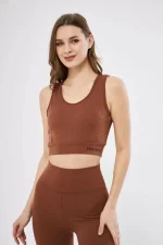 Fitilli Baskılı Crop - Kahve - Görsel 2