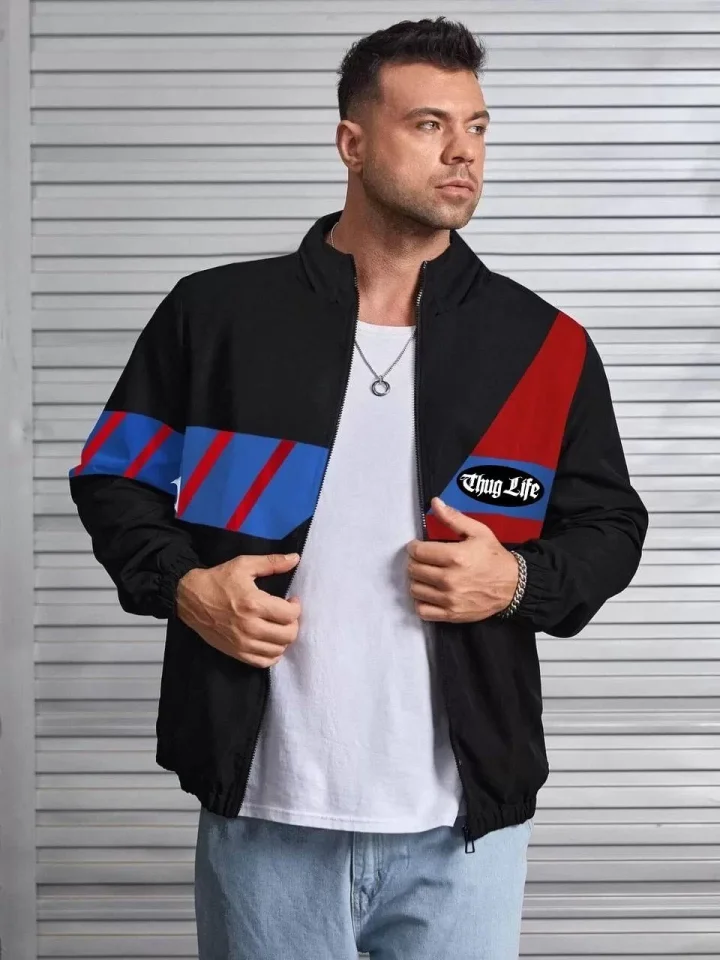 TY66b3e50c73de166b3e50c73de4 Unisex Uzun Koll Fermuarlı Baskılı Rüzgarlik - Siyah - Görsel 1