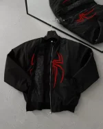 Unisex Uzun Kol Örümcek Baskılı Bomber Ceket - Siyah - Görsel 2