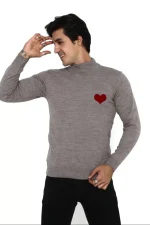 Unisex Yarım Boğazlı Baskılı Dokuma Triko - Vizon - Görsel 2