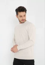 Unisex Uzun Kol Biskilet Yaka Dokuma Triko - Bej - Görsel 2