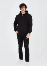 Unisex Tam Fermuarlı Kapşonlu  SweatShirt - Siyah - Görsel 3