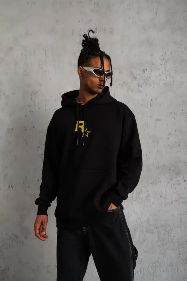 TY66d62bf88a11666d62bf88a118 Unisex Kapşonlu Baskılı Sweetshirt - Siyah - Görsel 1