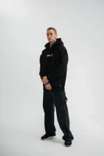 Kapşonlu Double Oversize Dijital Patchli SweatShirt - Siyah - Görsel 3