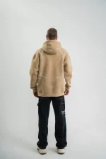 Double Oversize Kapşonlu Şimşek Pano Baskılı SweatShirt - Bej - Görsel 3