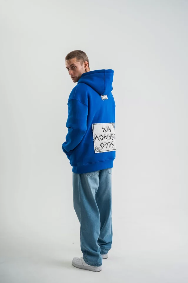 TY66ede7574b75266ede7574b754 Unisex Kapşonlu Uzun Kol Patchli Nakışlı SweatShirt - Mavi - Görsel 1