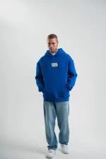 Unisex Kapşonlu Uzun Kol Patchli Nakışlı SweatShirt - Mavi - Görsel 2