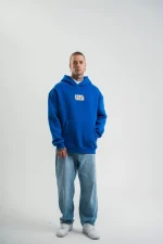 Unisex Kapşonlu Uzun Kol Patchli Nakışlı SweatShirt - Mavi - Görsel 3