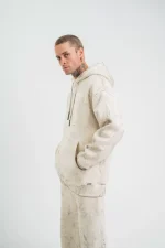 Unisex Double Oversize Kapşonlu Yıkamalı SweatShirt - Krem - Görsel 2