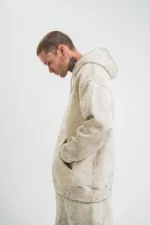 Unisex Double Oversize Kapşonlu Yıkamalı SweatShirt - Krem - Görsel 3