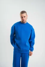 Uzun Kol Bisiklet Yaka Basic SweatShirt - Mavi - Görsel 2