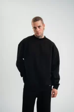 Uzun Kol Bisiklet Yaka Basic SweatShirt - Siyah - Görsel 2