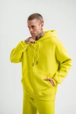 Unisex Double Oversize Kapşonlu Basic SweatShirt - Sarı - Görsel 3