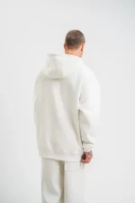 Unisex Double Oversize Kapşonlu Basic SweatShirt - Beyaz - Görsel 3