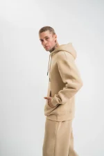 Unisex Double Oversize Kapşonlu Basic SweatShirt - Bej - Görsel 2