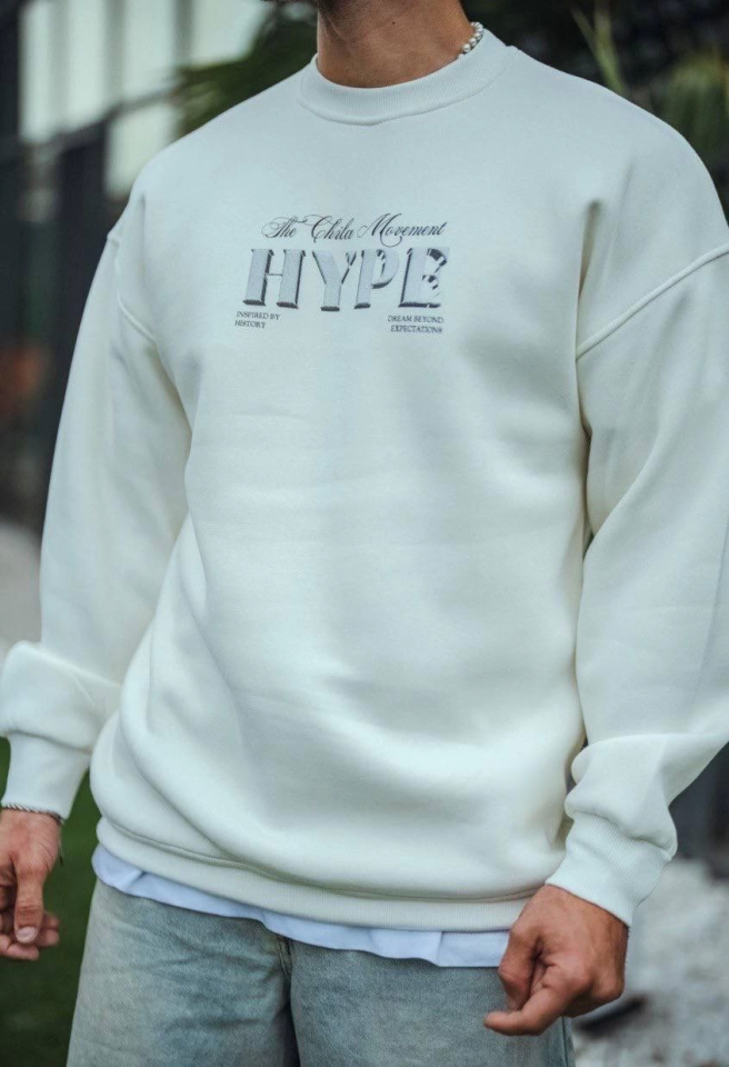 TY66f5d02019a2f66f5d02019a31 Üç İplik Bisiklet Yaka Baskılı SweatShirt - Beyaz - Görsel 1