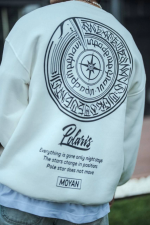 Kışlık Bisiklet Yaka Ön Ve Arka Baskılı SweatShirt - Beyaz - Görsel 3