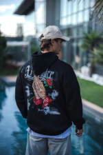 Üç İplik Penye Kapşonlu Baskılı SweatShirt - Siyah - Görsel 3