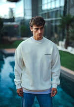 Kışlık Bisiklet Yaka Oversize Baskılı SweatShirt - Beyaz - Görsel 2