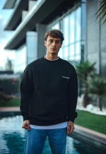 Kışlık Bisiklet Yaka Oversize Baskılı SweatShirt - Siyah - Görsel 3