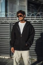 Oversize Tam Fermuarlı Uzun Kol Hırka - Siyah - Görsel 2