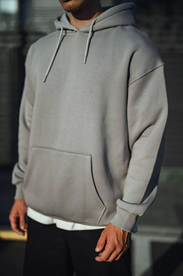 TY66f872e5f1c3666f872e5f1c39 Üç İplik Penye Kapşonlu Basic SweatShirt - Boyalı Gri - Görsel 1