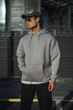 Üç İplik Penye Kapşonlu Basic SweatShirt - Boyalı Gri - Görsel 3
