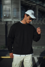 Kışlık Bisiklet Yaka Üç İplik Basic SweatShirt - Siyah - Görsel 3